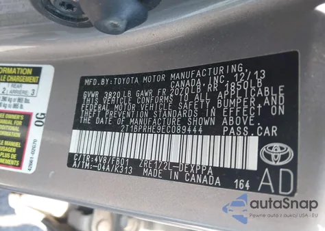 2014 Toyota Corolla Le Eco Plus from USA, damaged, VIN 2T1BPRHE9EC089444